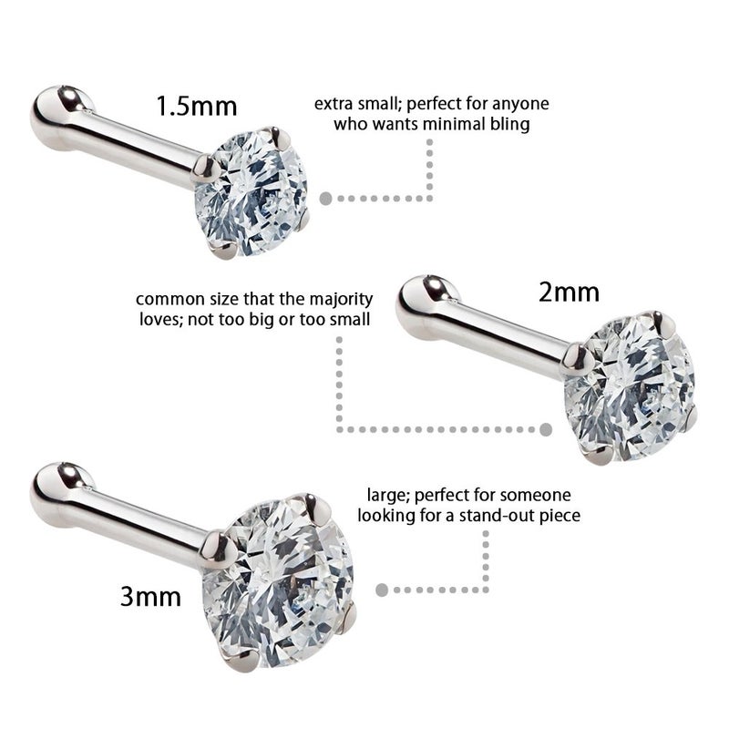 FreshTrends Cubic Zirconia Nose Jewelry | 14K White Gold & Real Gold Nose Rings - Image 3
